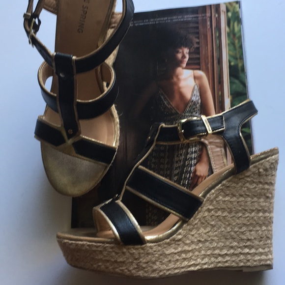 Call It Spring Shoes - Boho black leather wedges Sz 7
